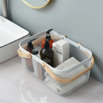 Multi-Purpose Iron Mesh Storage Basket with Wooden Handle - Image 3