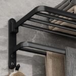 Matte Black 50CM Folding Wall-Mount Aluminum Towel Rack with Hook - Image 5
