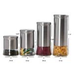 Essential Stainless Steel Kitchen Canister Set - 4 Pieces, Clear Glass Base, Airtight Lids - Image 4
