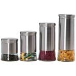 Essential Stainless Steel Kitchen Canister Set - 4 Pieces, Clear Glass Base, Airtight Lids - Image 3