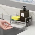 Compact and Durable Stainless Steel Kitchen Organizer – Sink Sponge, Rag, and Brush Holder with Drain Tray - Image 5