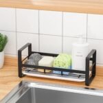Compact and Durable Stainless Steel Kitchen Organizer – Sink Sponge, Rag, and Brush Holder with Drain Tray - Image 7