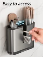 Luxury Gun Grey Wall-Mounted Kitchen Rack with Chopstick and Knife Holder - Image 8