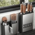 Luxury Gun Grey Wall-Mounted Kitchen Rack with Chopstick and Knife Holder - Image 5