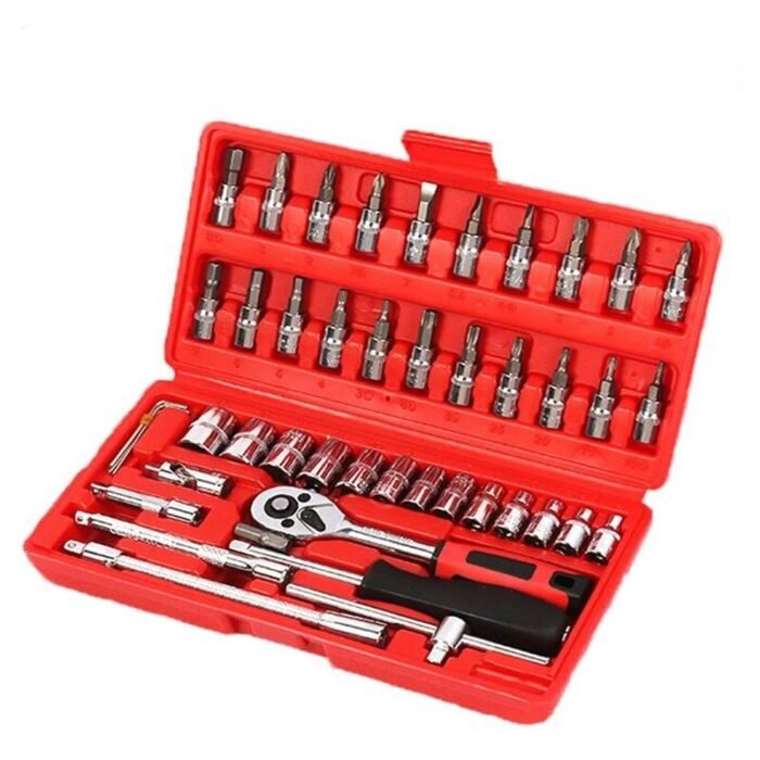 Professional 46-Piece Car Repair Hand Tool Set - Multifunction Ratchet Wrench and Tire Removal Kit - Image 2