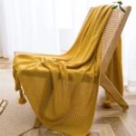 Luxurious Chunky Knit Tasseled Throw Blanket - Soft Acrylic Waffle Embossed Bedspread - Image 6
