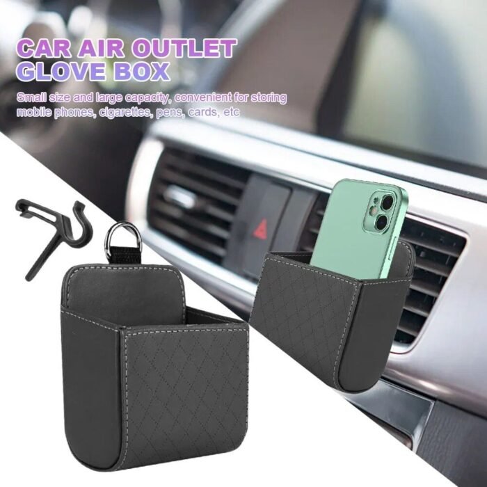 Compact Leather Car Storage Organizer: Air Vent and Dashboard Holder for Glasses, Phones, and Accessories - Image 4