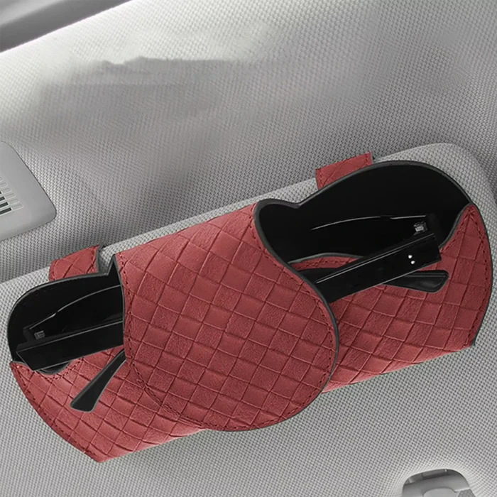 Plush Plaid Leather Car Sunglasses Holder - Image 1