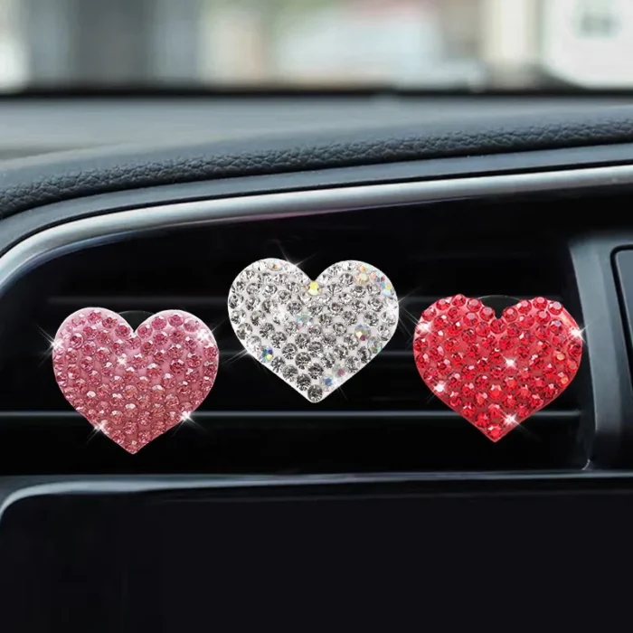 Colorful Heart-Shaped Rhinestone Car Perfume Clip - Image 1