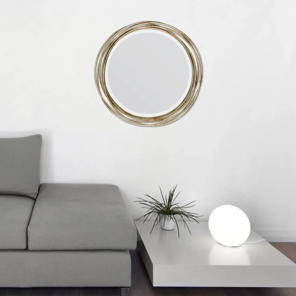 90543-f51b32.jpg Elegant Round Metal Decorative Wall Mirror – 17" Beveled Glass Mirror for Stylish Home Decor - Image 1