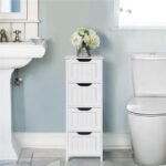 Elegant White Wooden Bathroom Cabinet with 4 Drawers