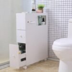 Modern White 4-Layer Narrow Bathroom Storage Cabinet with Movable Shelves