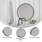 Modern 30" Black Round Wall Mounted Mirror with Backlight - Elegant Decor for Bathroom & Home - Image 5