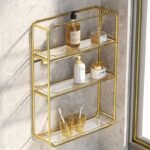 Luxurious Gold Three-Layer Wall Mounted Bathroom Shelf