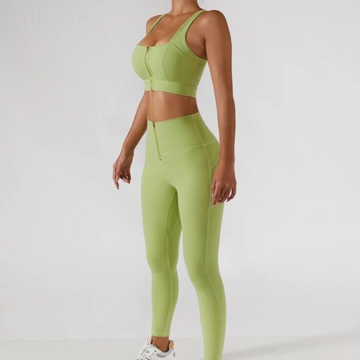 2-Piece Women’s Yoga Set: High-Waist Leggings & Front-Zipper Crop Top - Image 5