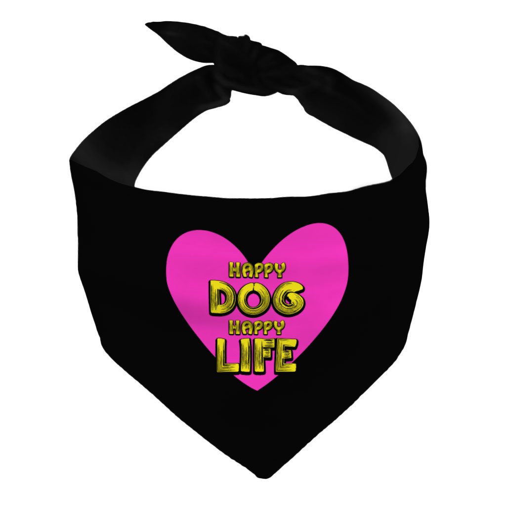 98967-a2a3de.jpeg Happy Dog Happy Life Pet Bandana - Phrase Dog Bandana - Art Print Pet Scarf - Image 1