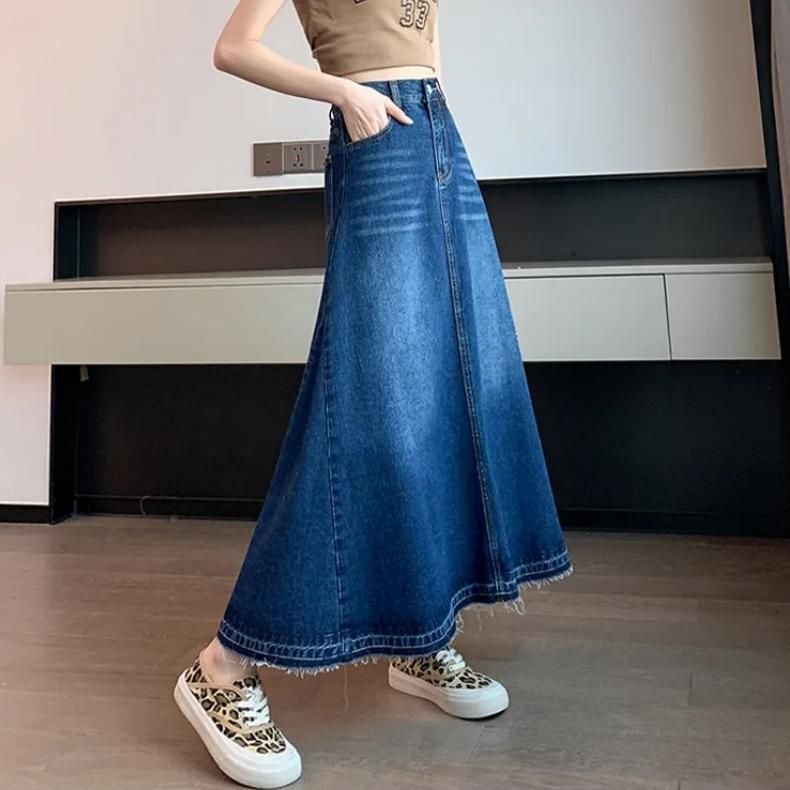 124260-311c55.jpeg Spring-Summer Casual Tassel Maxi Denim Skirt - High Waist & Pockets - Image 1