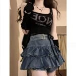 Summer Chic Denim Mini Skirt - High Waist Pleated Casual Skirt for Women 2024