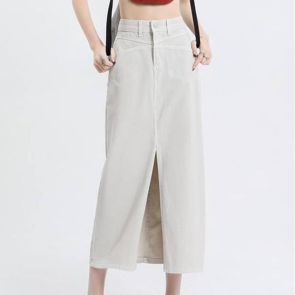 124306-84f469.jpeg Vintage High Waist Denim Skirt - Casual Split Long Skirt - Image 1