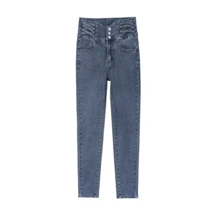 High Waist Fleece-Lined Skinny Denim Pants - Women's Winter Warm Stretch Jeans